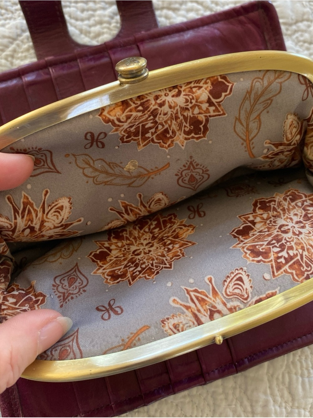 HOBO Nova Plum Purple Leather Wristlet Clutch with Gold-Tone Frame - Picture 14 of 16